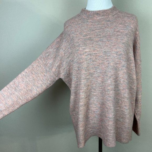 Dreamers Sweater Small Gray Pink Mock Neck Long Sleeve Knit Relaxed Fit - Picture 3 of 12
